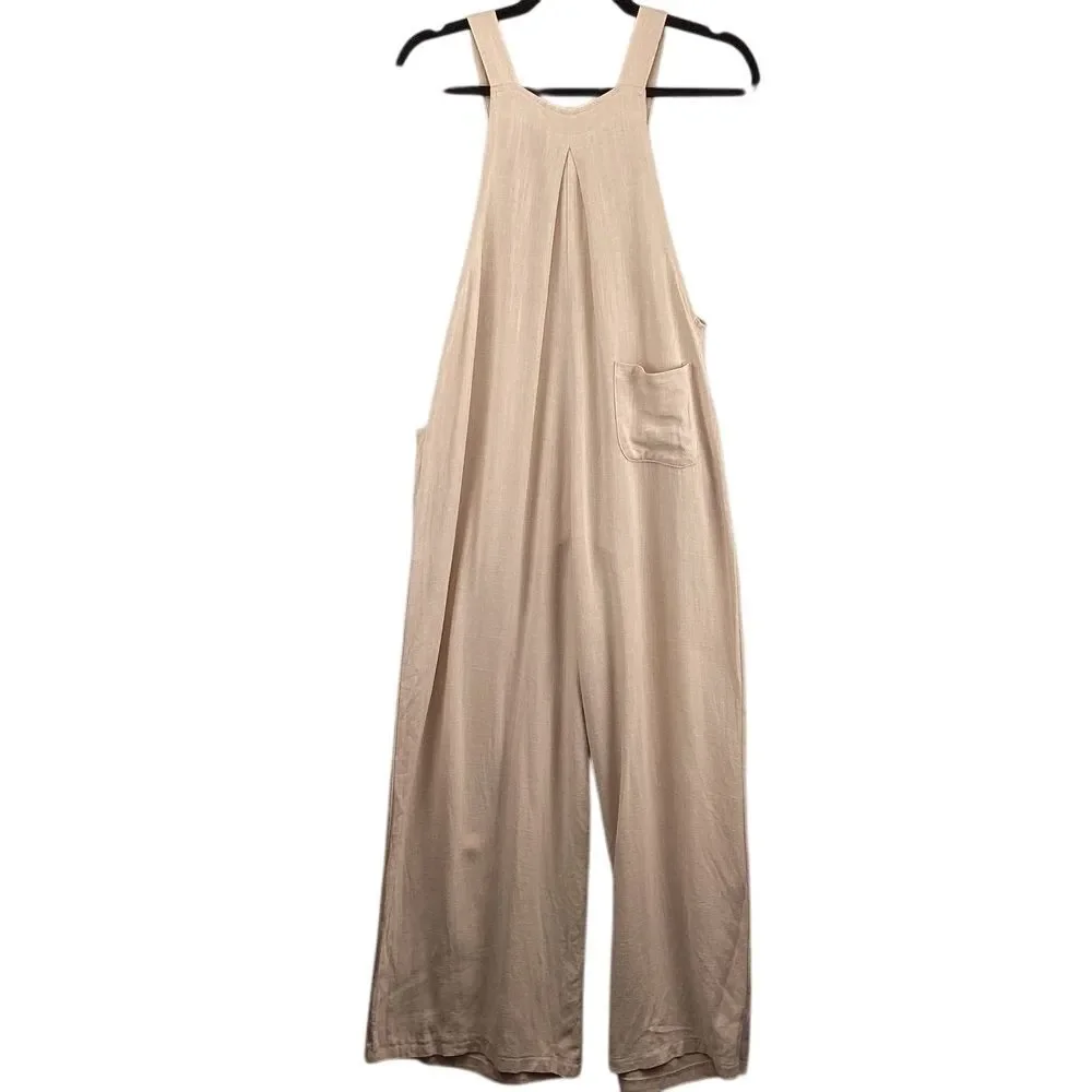 Miss Sparkling Wide Leg Jumpsuit Small Beige Linen Blend BOHO Wide Leg Flowy - Picture 8 of 13